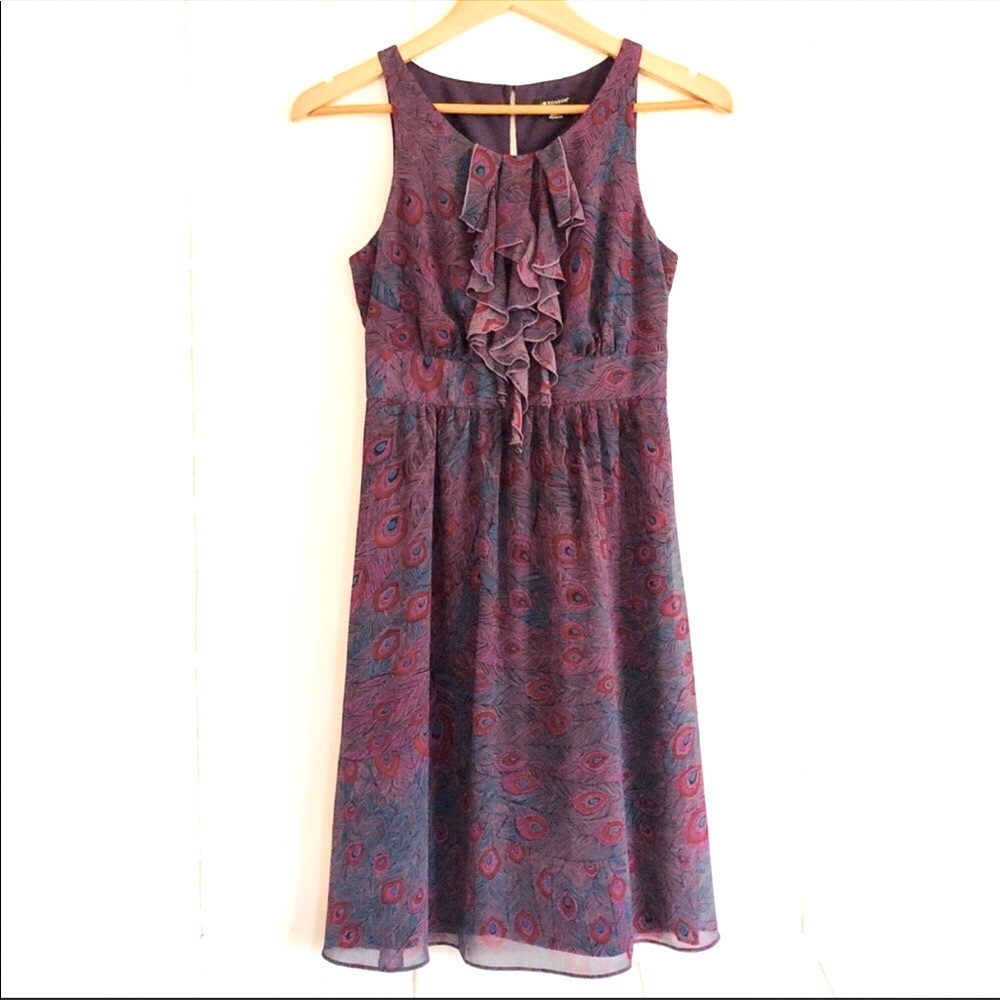 I Heart Ronson Purple Feather Print Ruffled Dress